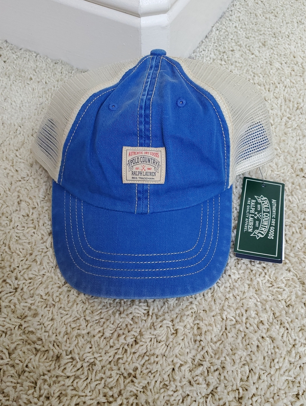 Polo Country by Ralph Lauren Blue & Cream Mesh Trucker Hat